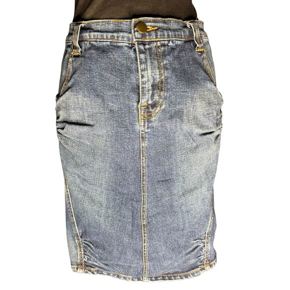Y2K Cache Ruched Back Denim Pencil Skirt Womens Size 8 Butt Ruching Streetwear - Picture 5 of 8